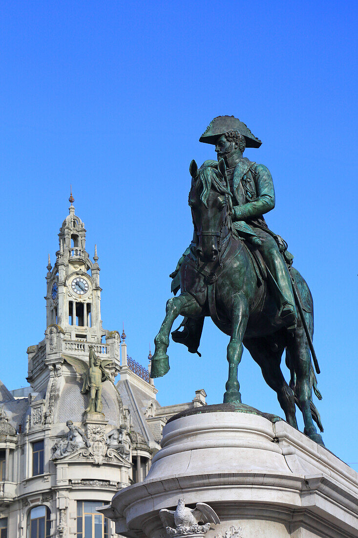 Europe,Portugal,Porto,Liberty Square,the equestrian statue of Dom Pedro V