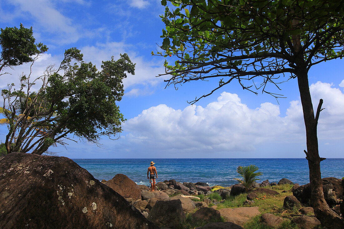 France,French Antilles,Guadeloupe.Man at seashore