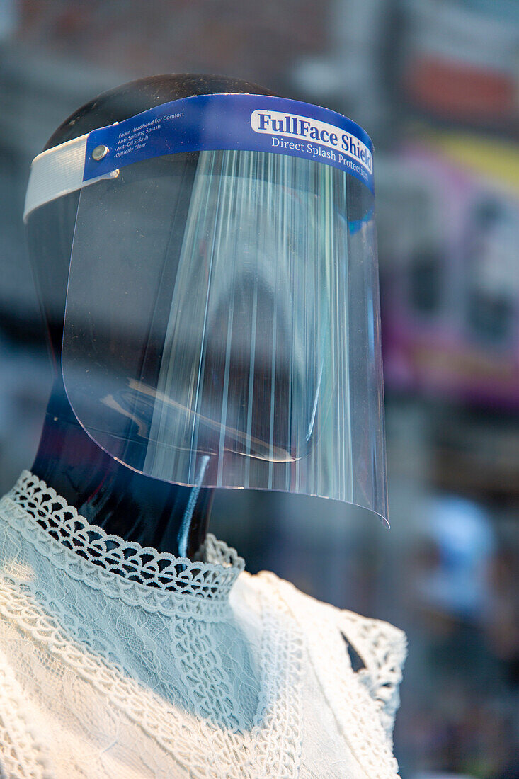 Coronavirus pandemic,sale of visor in a shop