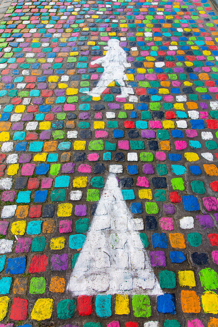 Europe,Belgium,Mons. Colorful cobblestone floor