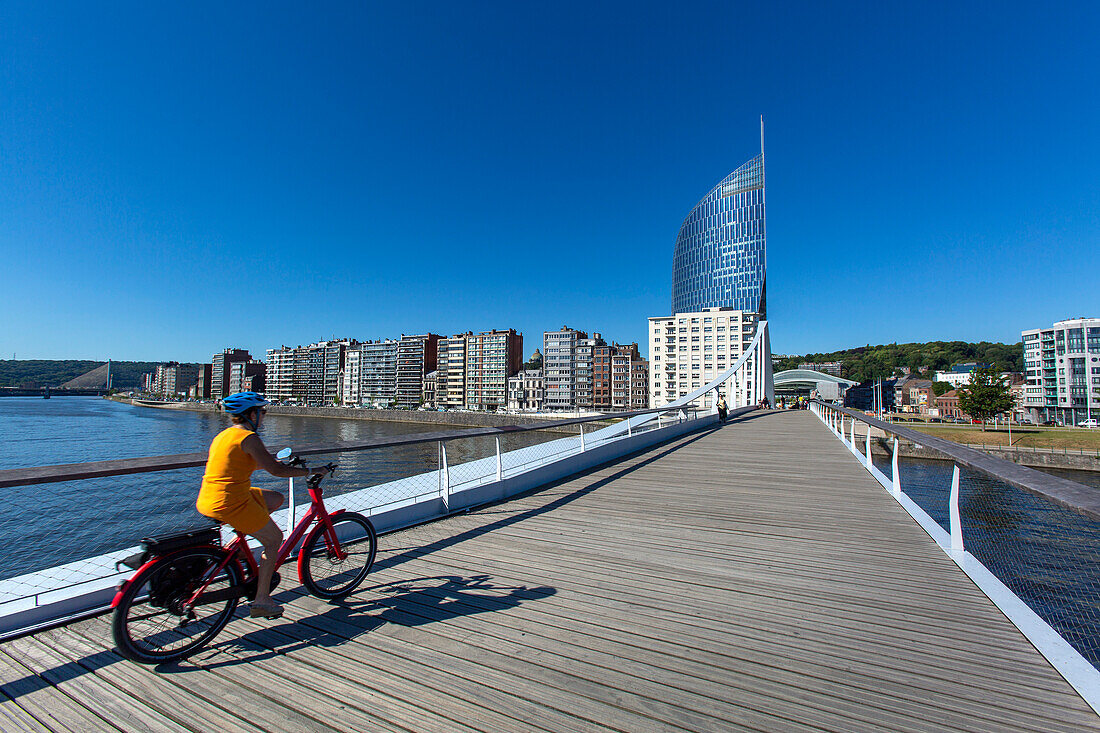 Europe,Belgium,Liege. Meuse River. Bridge. Financial tower