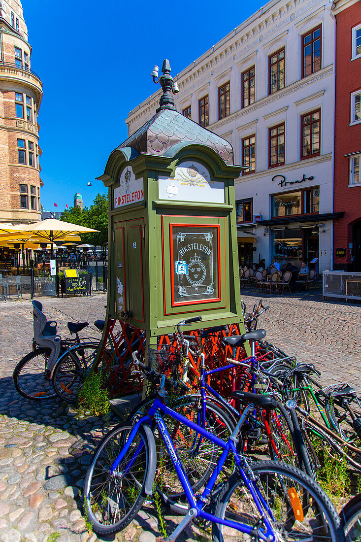 Europe,Scandinavia,Sweden. Skania. Malmoe. Old town. Telephone booth. Lilla torg Square