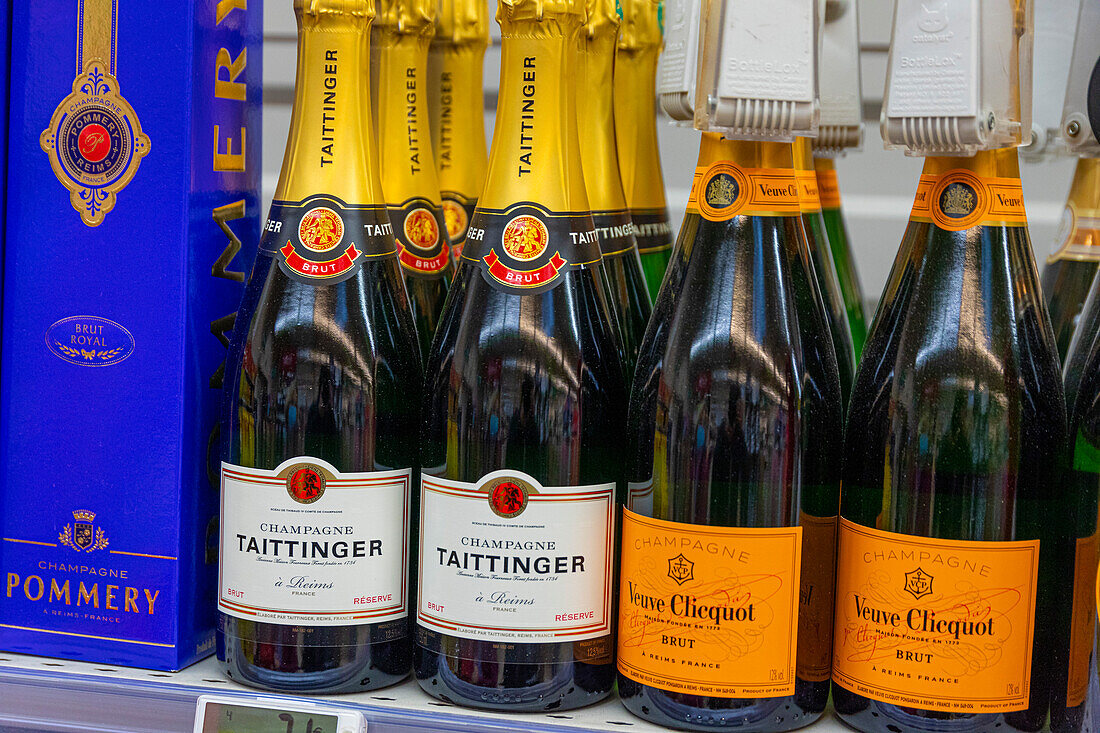 Shelf of Champagne bottles