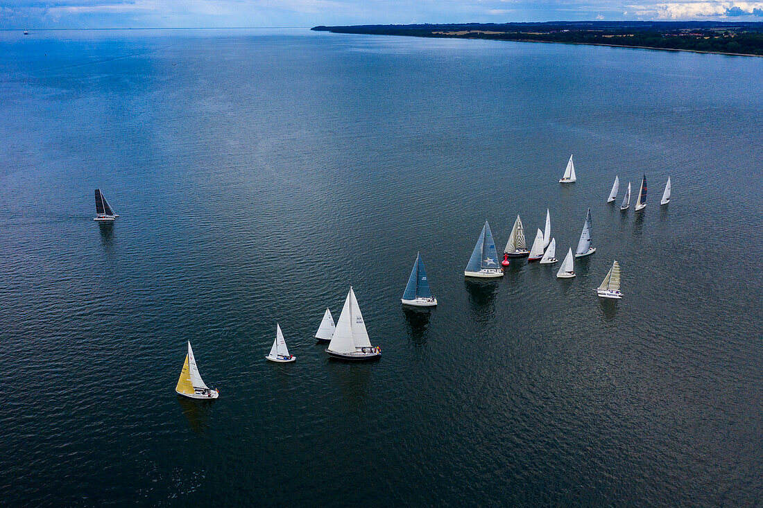 Sailboat regatta in calm weather on the Baltic Sea