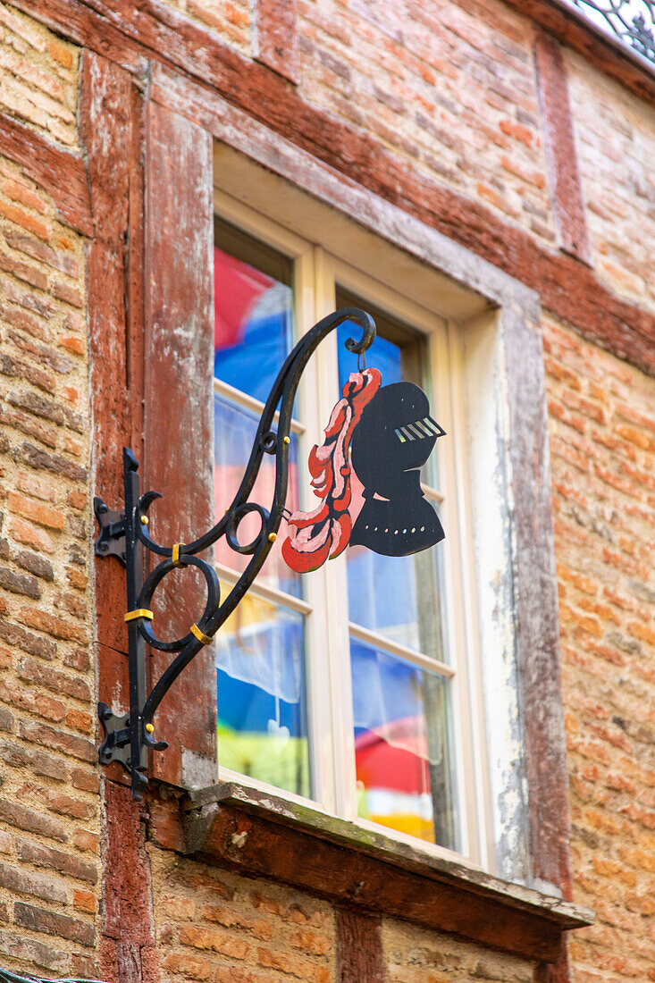 France,Hauts de France,Aisne,Laon.  Beautiful ironwork sign