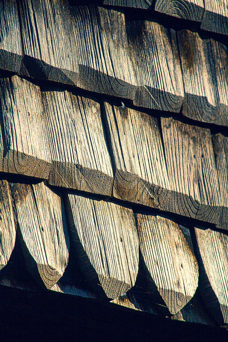 France,Grand Est,Aube,Troyes. Details of a facade with wooden tiles.