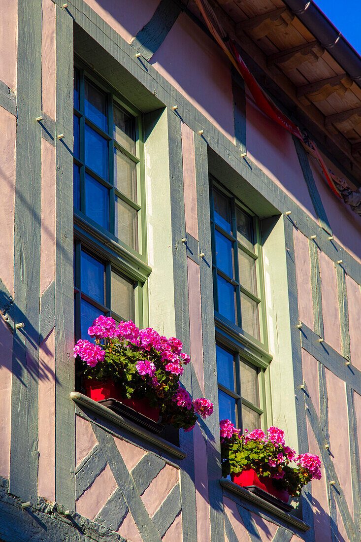 Frankreich,Grand Est,Aube,Troyes. Fassade eines Fachwerkhauses im Stadtzentrum