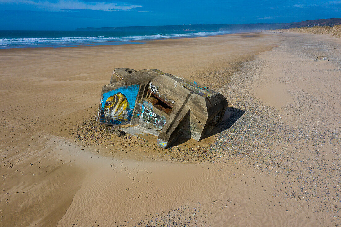 France,Manche,Cotentin. Street art on blockhouse. Biville beach