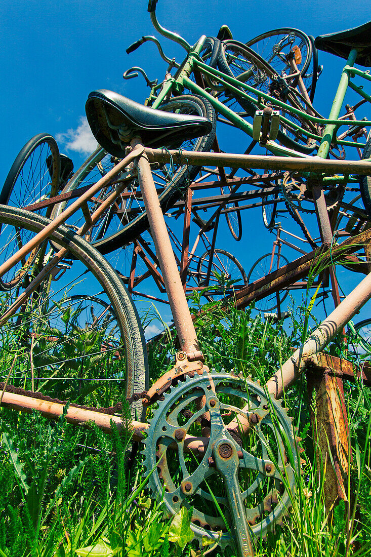 France,Hauts de France,Pas de Calais,Mont St Eloi. Bicycle sculpture