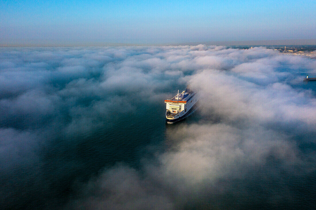 France,Hauts de France,Pas de Calais. Calais. Harbour. Marine mist. Strait of Dover