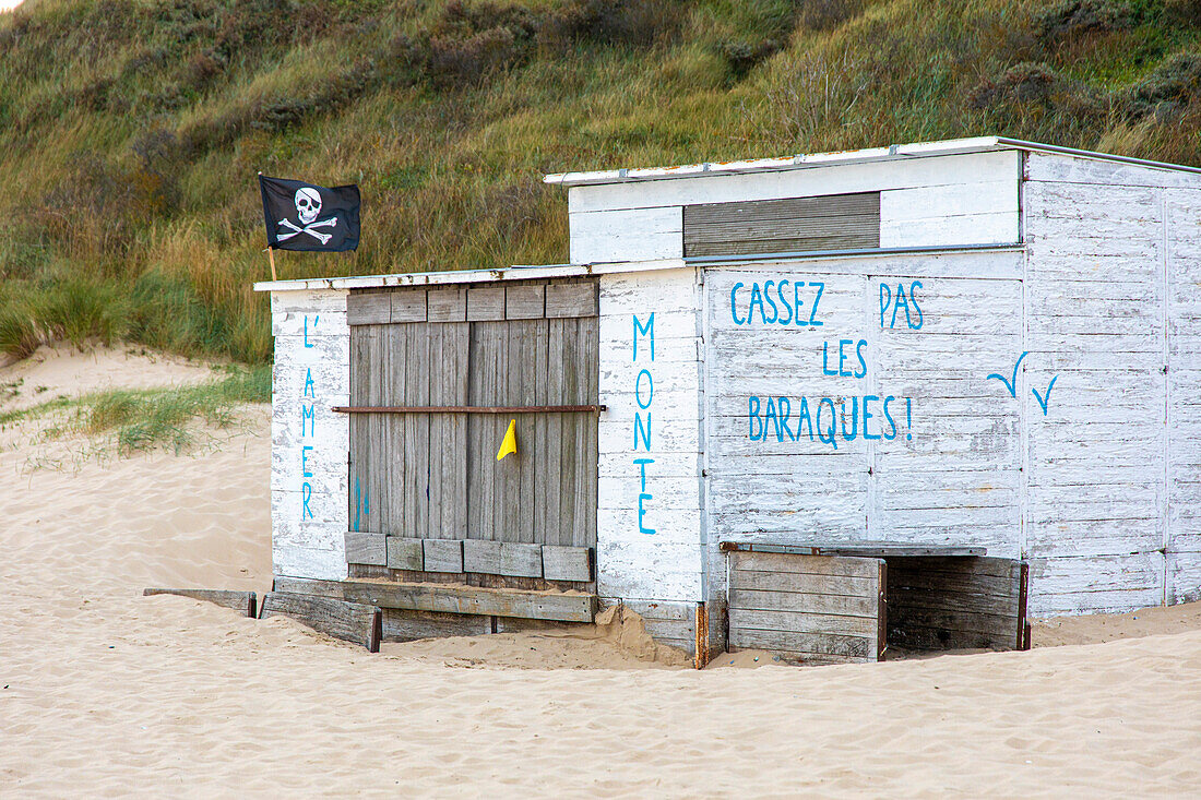 Frankreich,Opalküste,Pas de Calais,Sangatte,die Chalets von Bleriot-Plage warten auf ihre Zerstörung