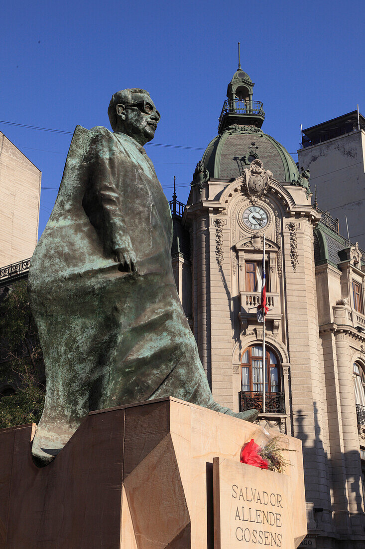 Chile,Santiago,Plaza de la Constitucion,Salvador Allende statue,