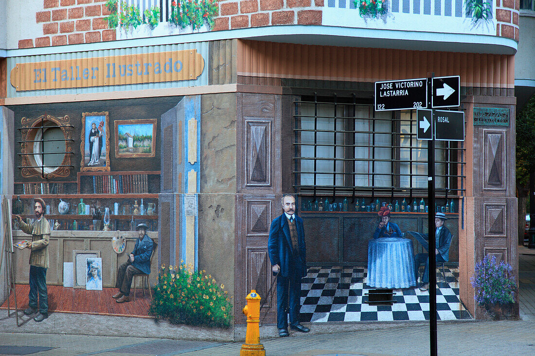 Chile,Santiago,Barrio Lastarria,street scene,painted house,