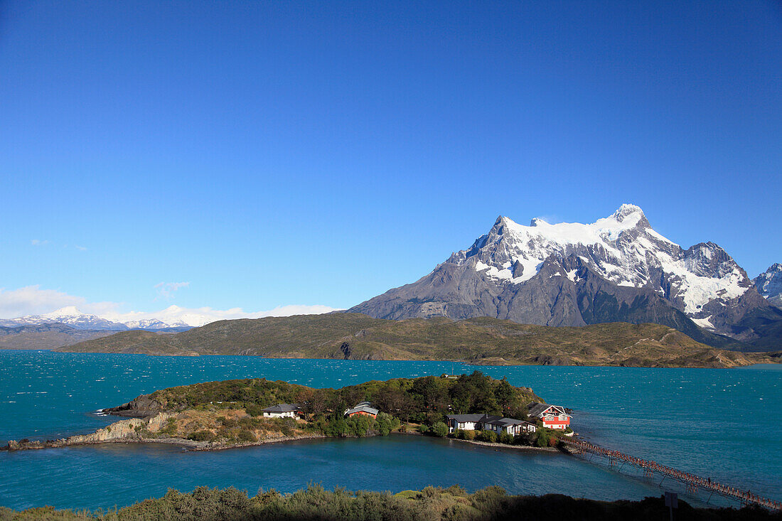 Chile,Magallanes,Torres del Paine,national park,Lago Pehoe,Hosteria Pehoe,Paine Grande,