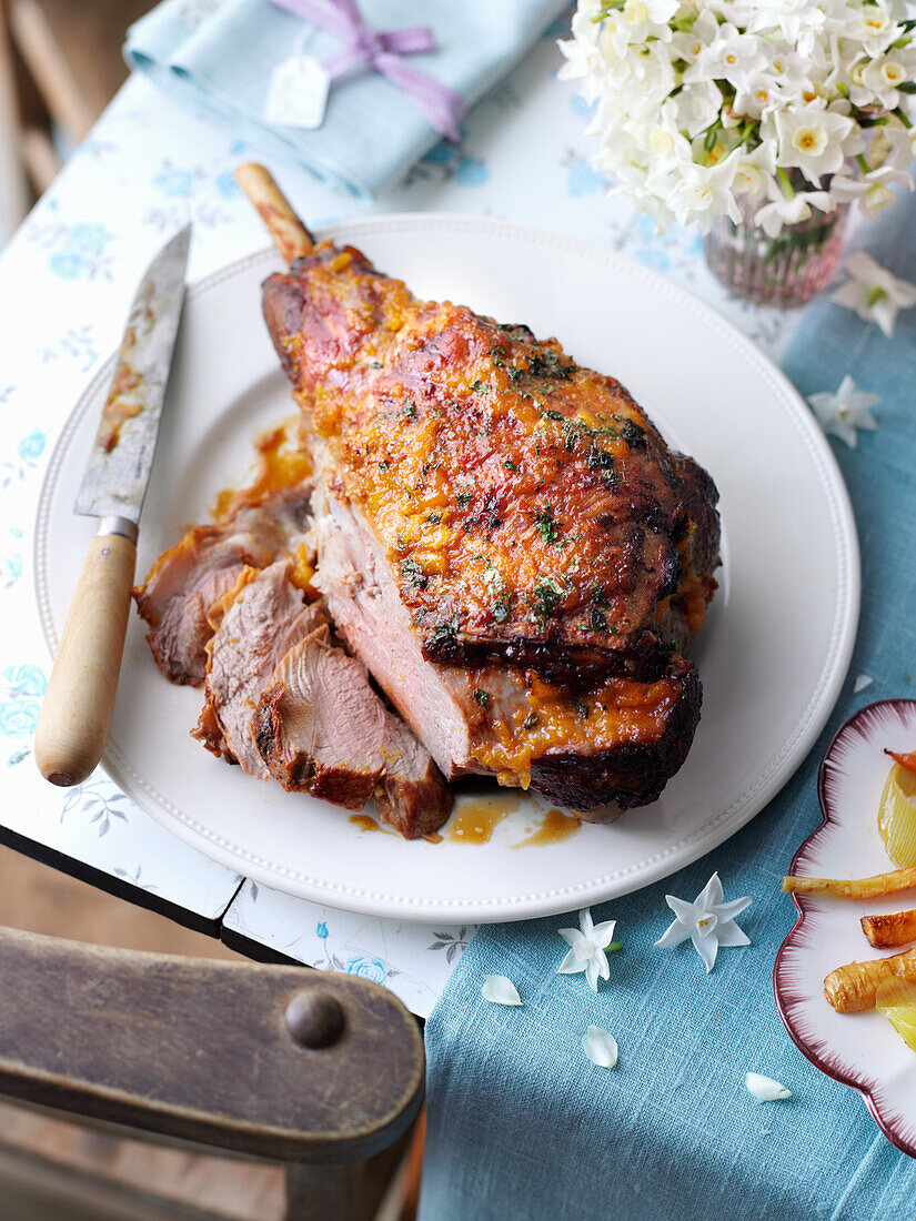 Leg of lamb with mango sauce