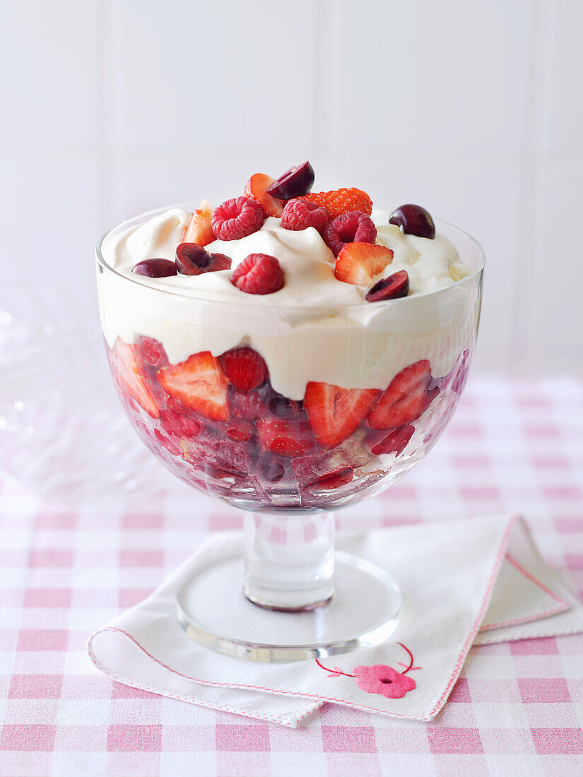 Berry trifle with cream