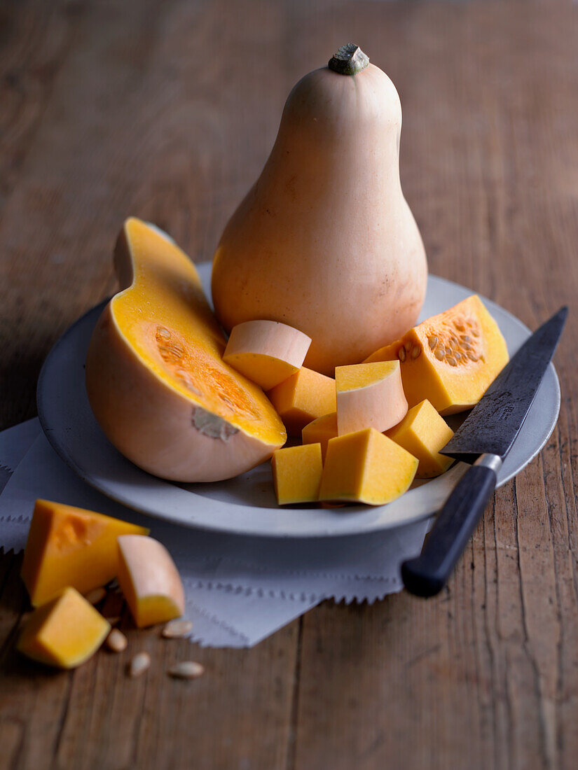 Whole and diced butternut squash