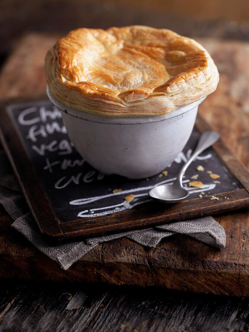 Chicken pie with puff pastry topping