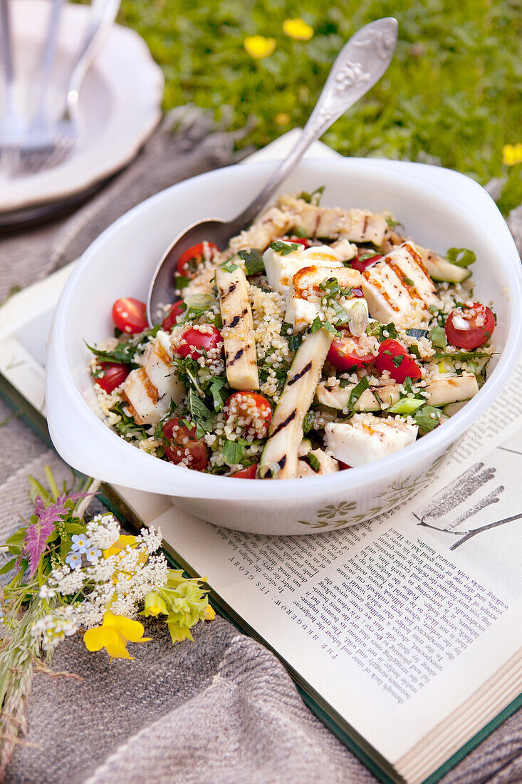 Grilled halloumi and couscous salad