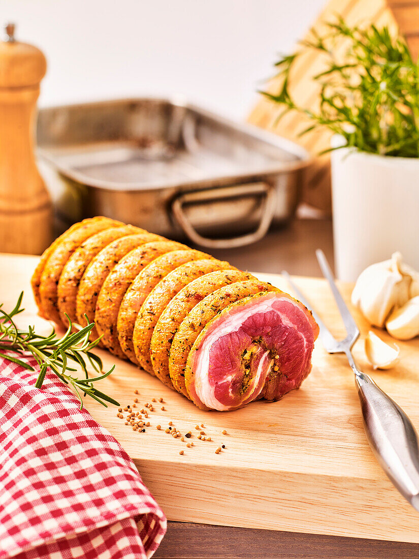 Pork roulade with mustard crust