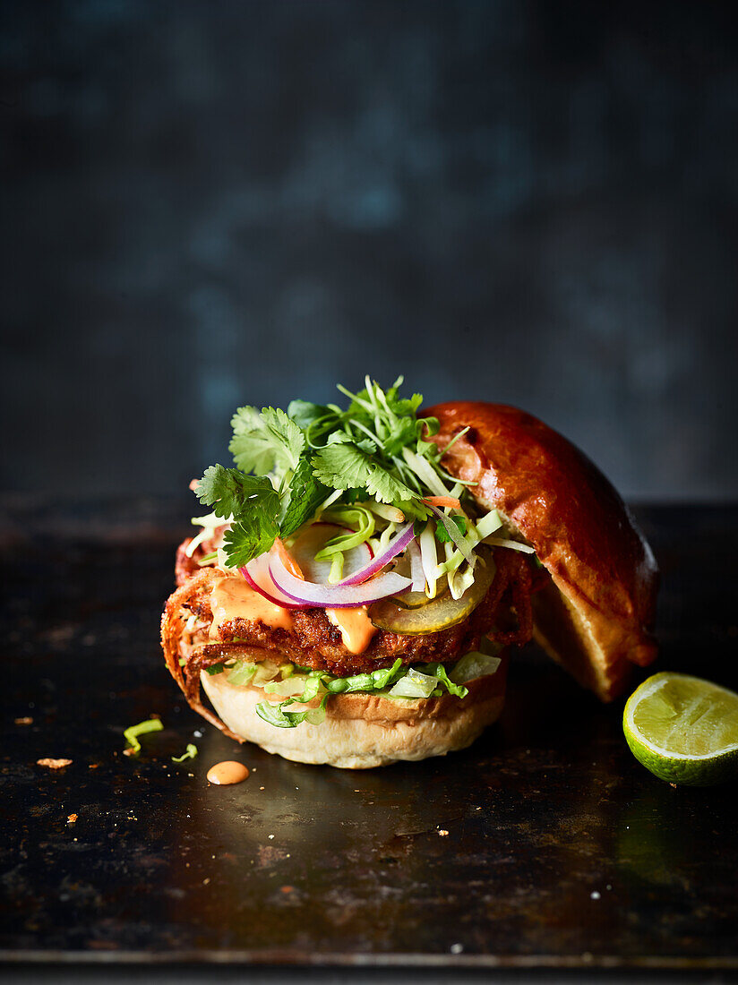 Crab burger with coriander and lime