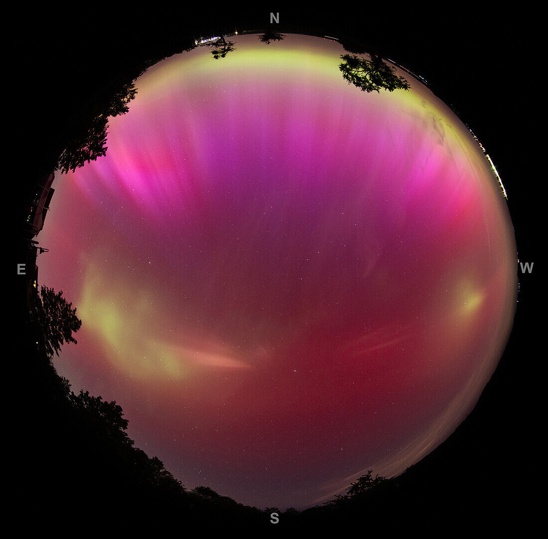 Fisheye image of Northern lights in Waldenburg, Germany