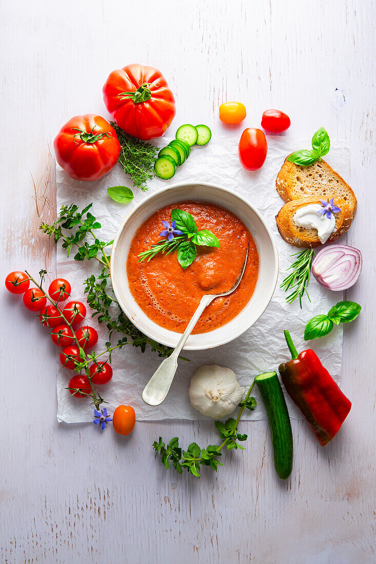 Gazpacho with vegetables and herbs