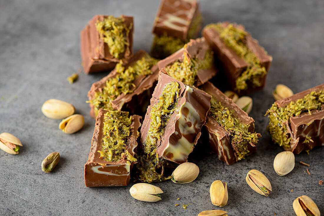 Dubai chocolate with pistachio cream