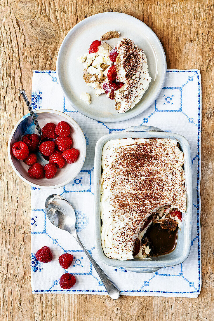 Tiramisu with raspberries