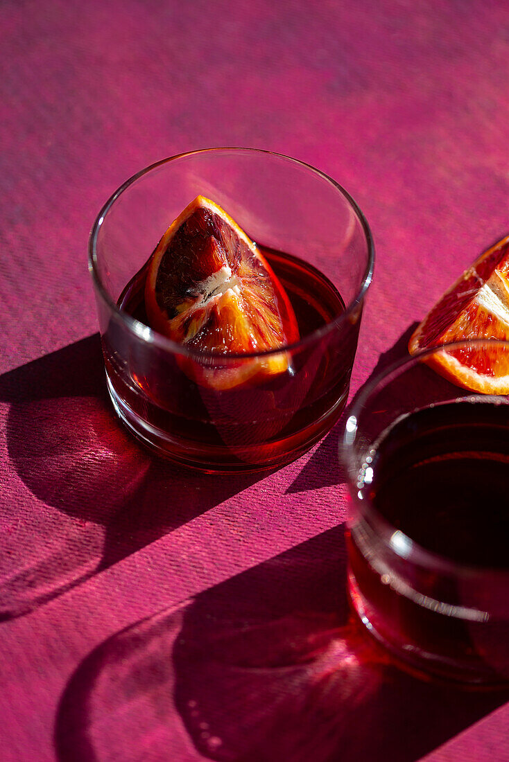 Negroni cocktail with blood oranges