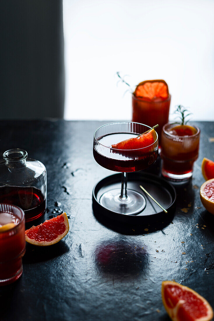 Negroni cocktail with pink grapefruit