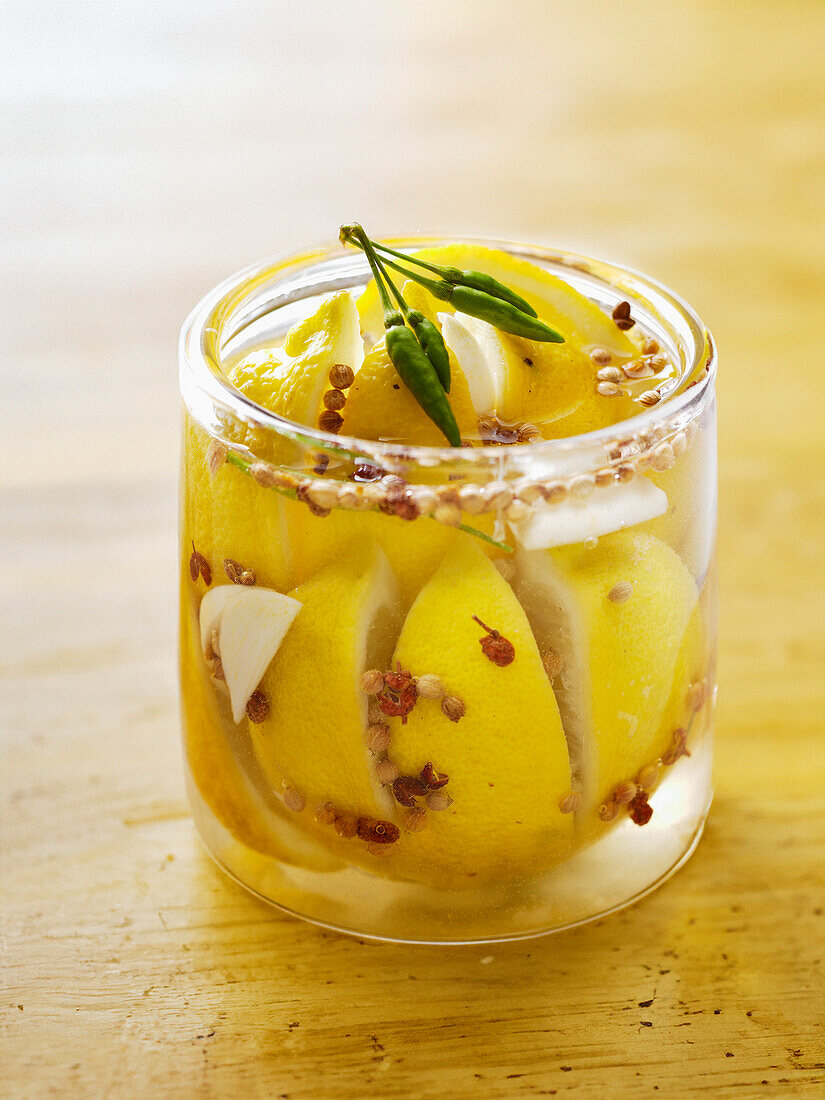 Pickled lemons with spices and chilli