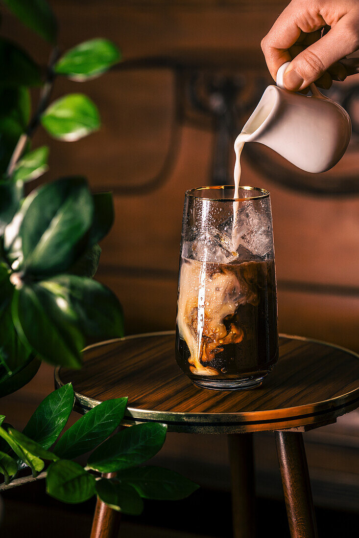 Iced coffee with liquid cream