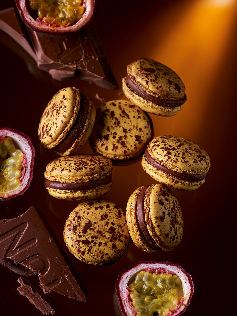 Macarons Mogador with passion fruit and chocolate