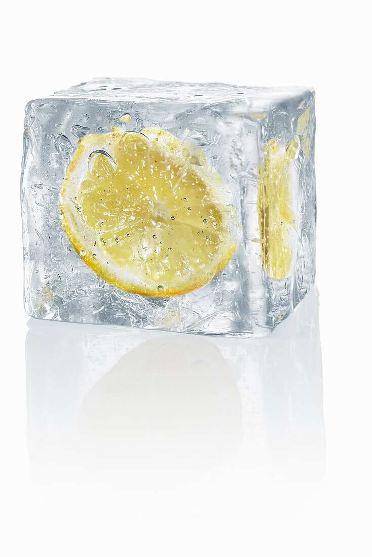 Ice cubes with enclosed lemon slice