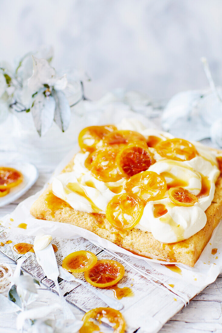 Lemon tart with three types of milk and candied lemons