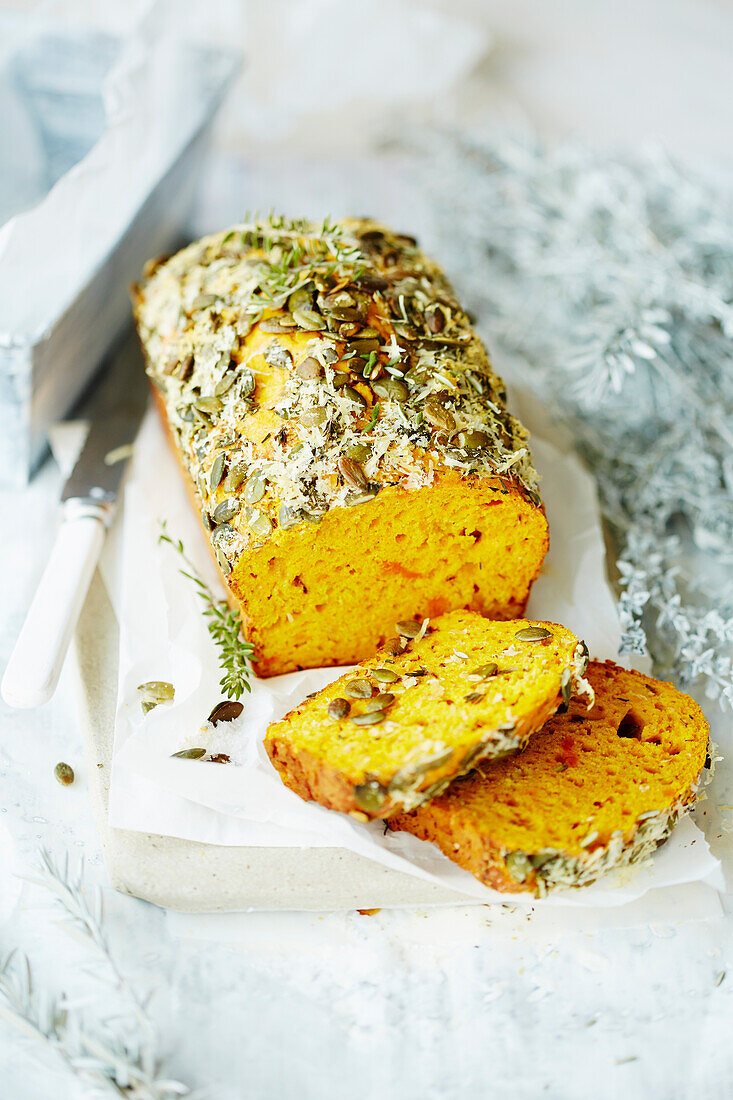 Pumpkin bread with seeds and herbs