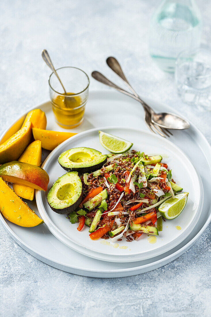 Mango rice with vegetables and avocado