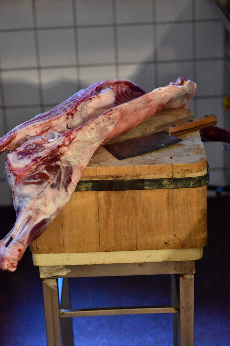 Half of lamb on a chopping block