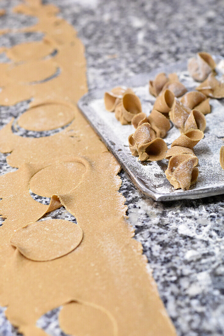 Homemade roasted flour noodles