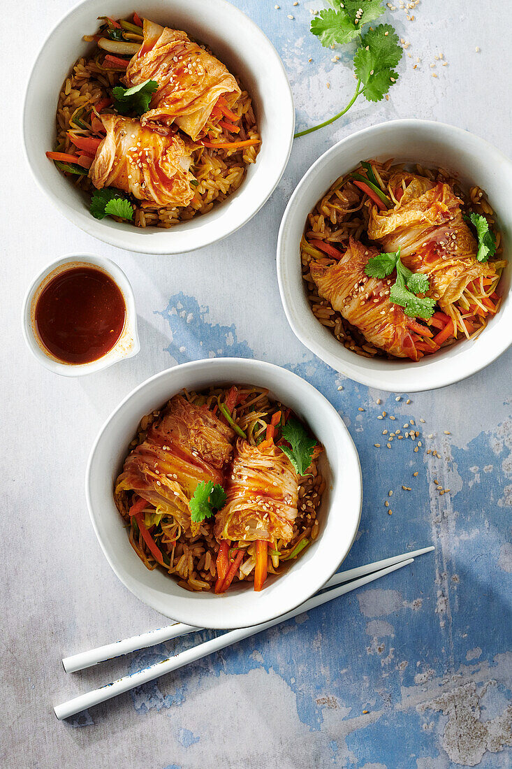 Chinese cabbage rolls with vegetable filling