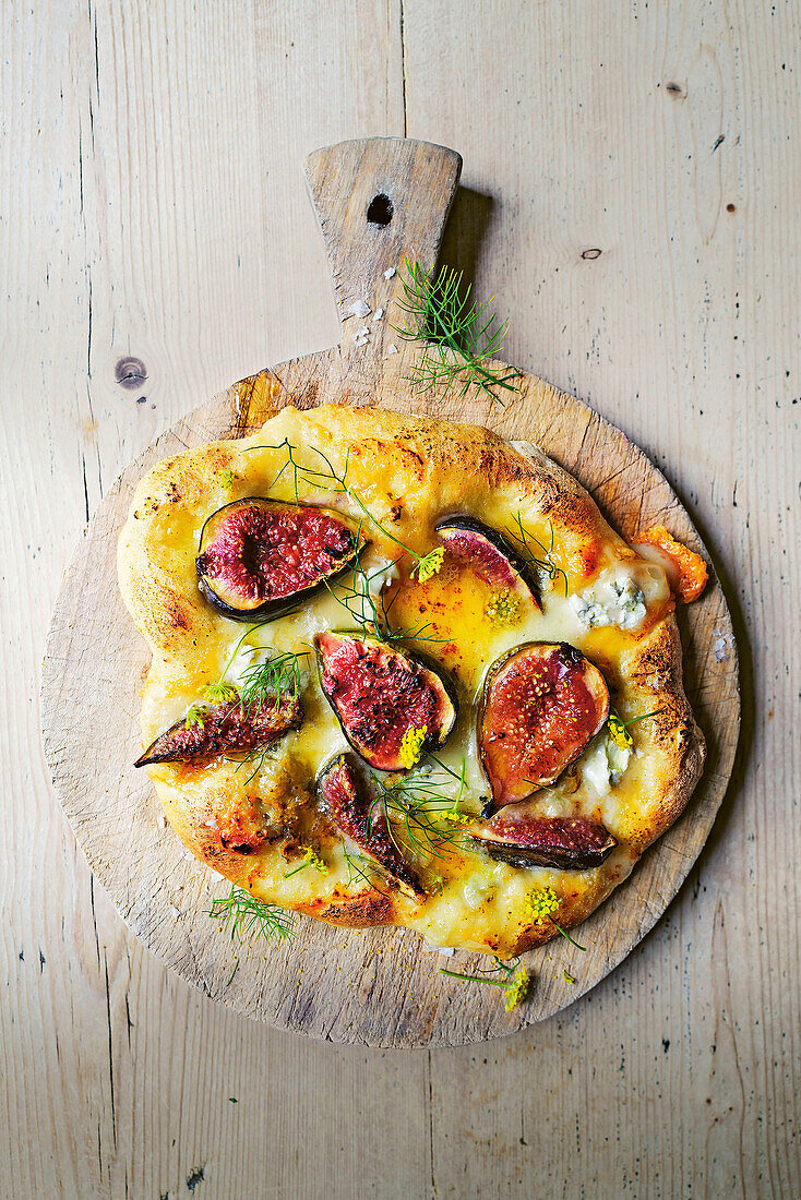 Pizza with cheese and figs