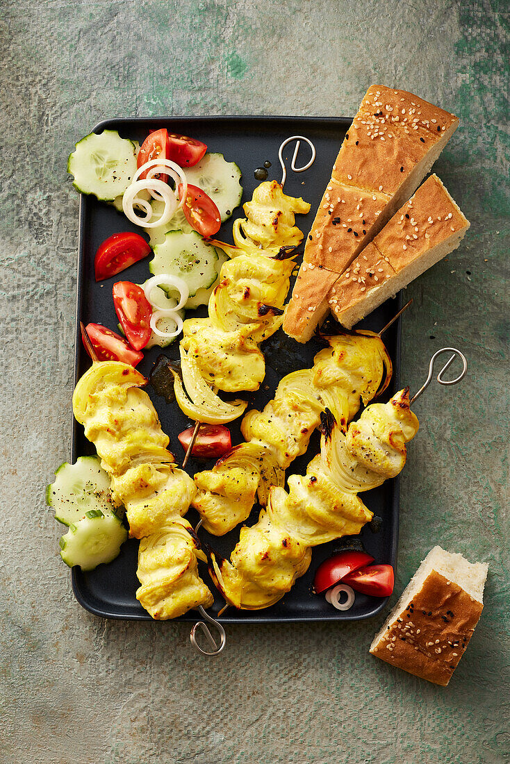 Persian saffron chicken kabobs with flatbread