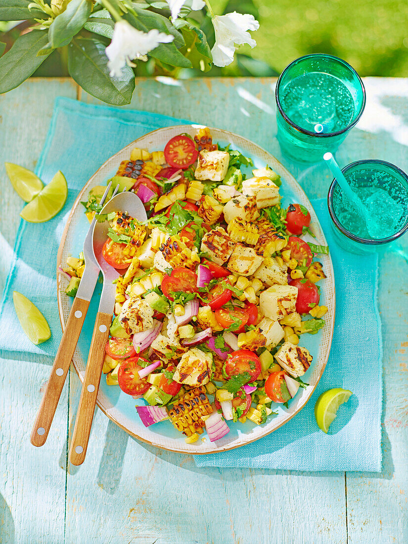 BBQ halloumi and sweetcorn salad