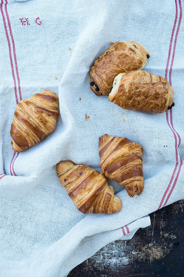 Fresh croissants and pain au chocolat