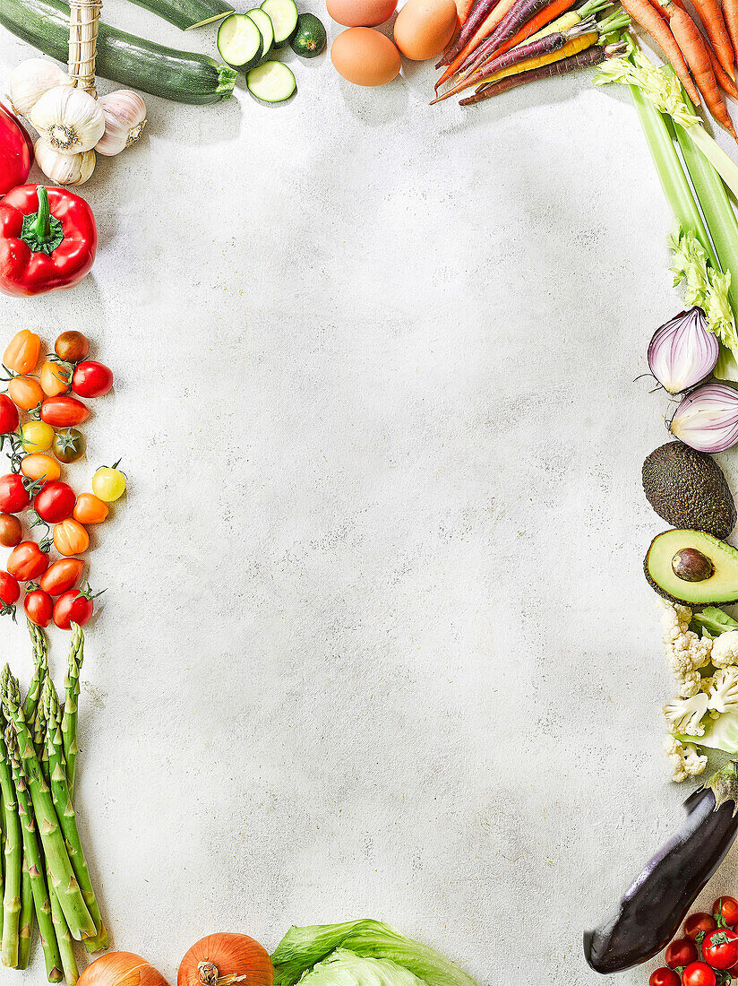 Frame of various types of fruit and vegetables