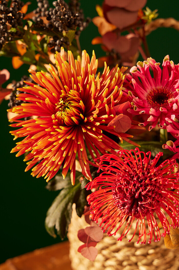 Autumn bouquet of flowers with chrysanthemums (Chrysanthemum)