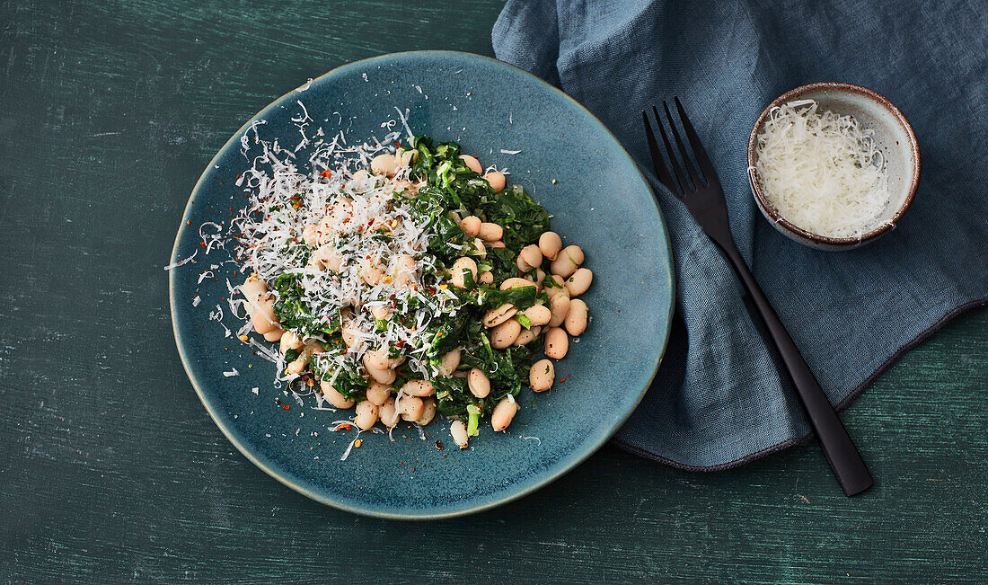 Spinach with beans and parmesan