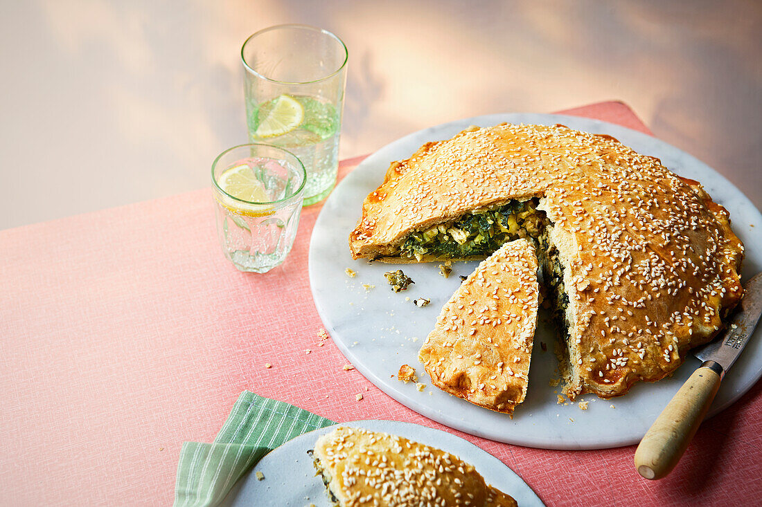 Chard and feta pie with olive oil batter