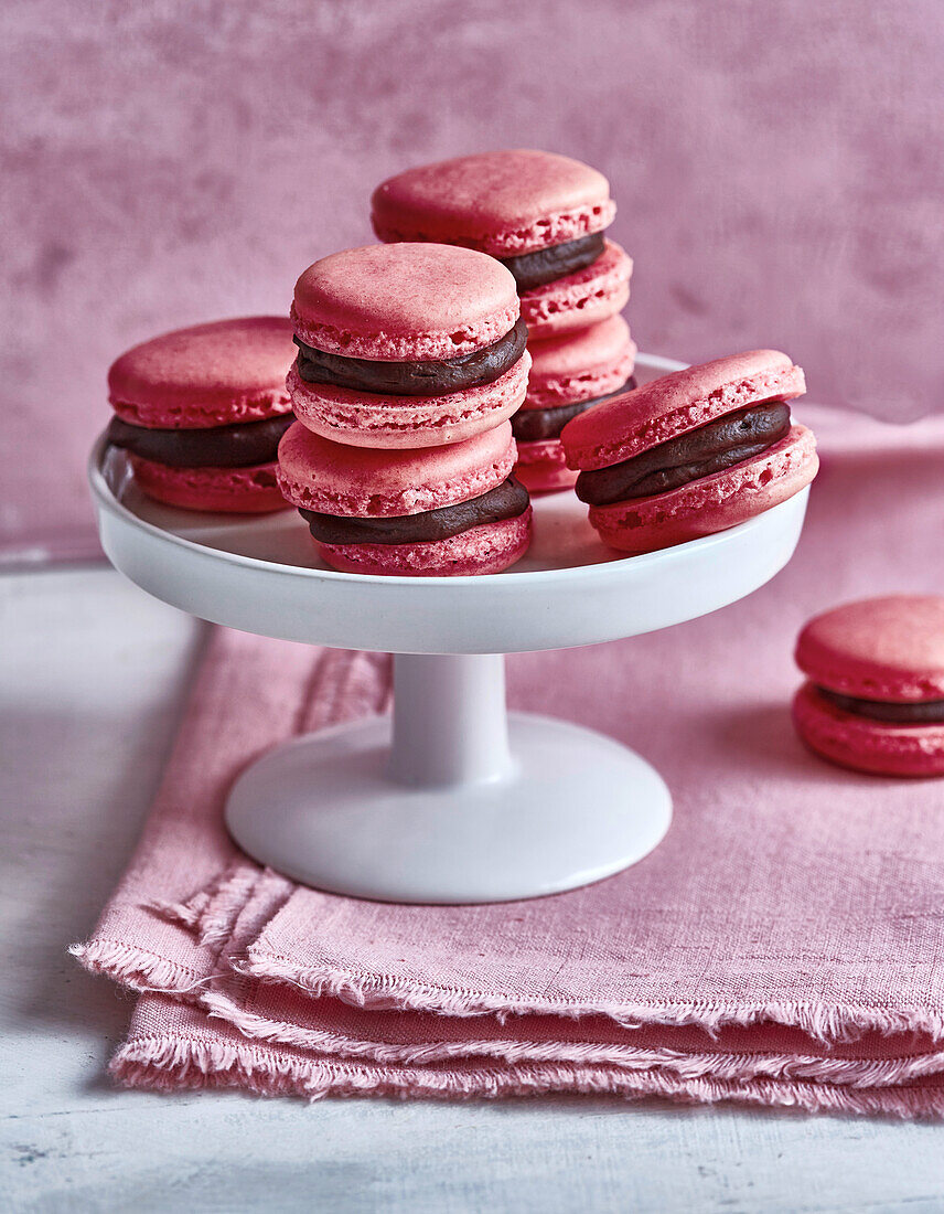 Raspberry macarons with chocolate filling